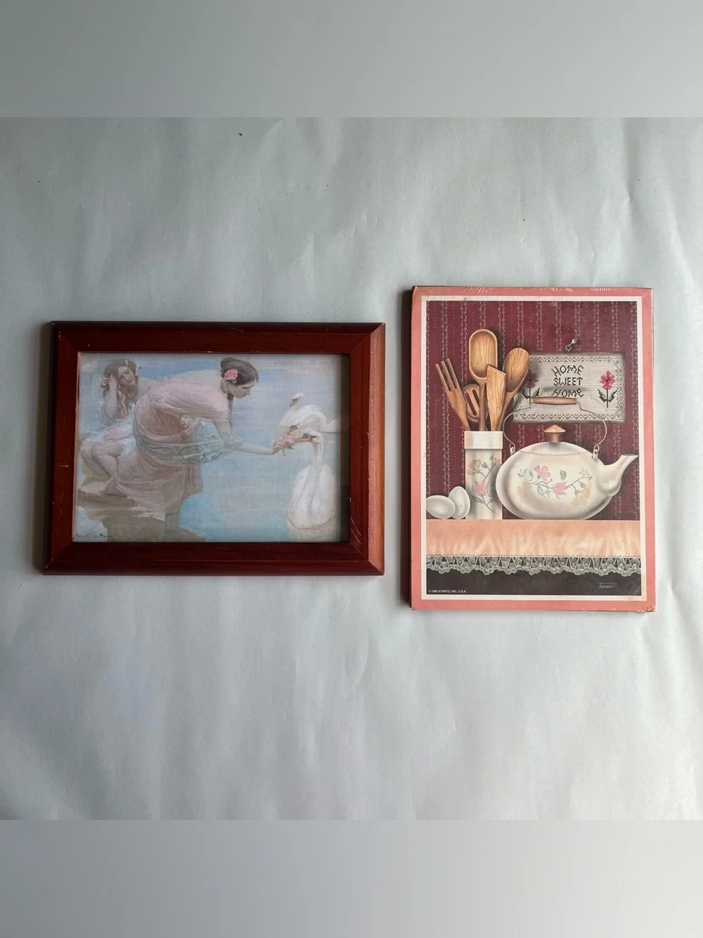 Vintage Cottagecore Wood Frame w/Fine Art Print & Wall Plaque - Bundle of 2